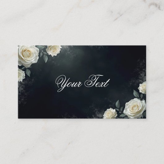 Carte De Visite Elegant White Wedding Roses on Black Background (Devant)