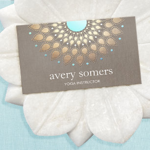Carte De Visite Elégant Yoga Gold Lotus Mandala Taupe Linen