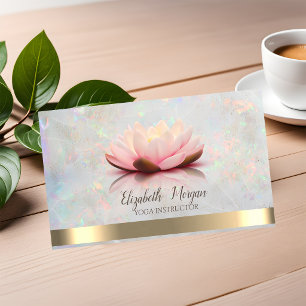 Carte De Visite Élégant Yoga Opale Rayure d'Or Lotus