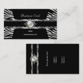 Carte De Visite Elégant Zebra Leopard Black Silver Pearl (Devant / Derrière)