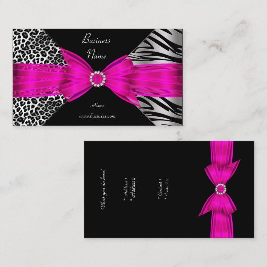 Carte De Visite Elégant Zebra Leopard noir rose chaud (Devant / Derrière)