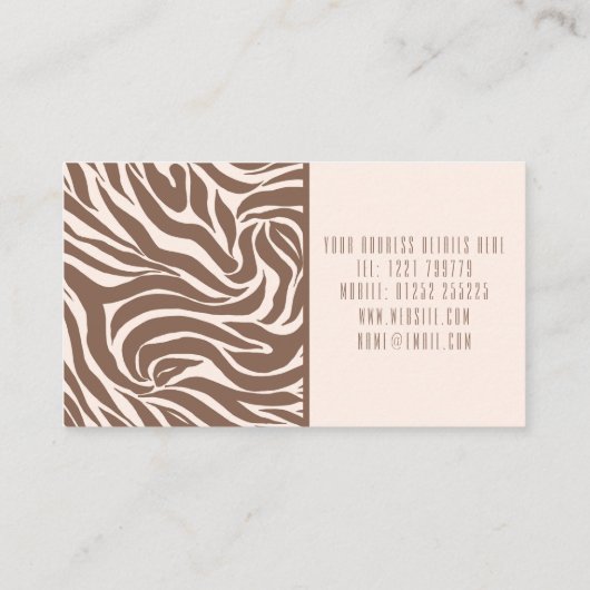 Carte De Visite Elégant Zebra Mocha Motif (Dos)
