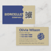 Carte de visite élégante à code QR bleu (Devant / Derrière)