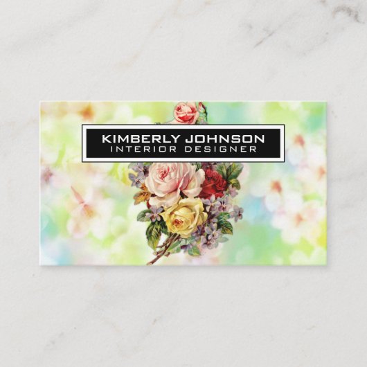 Carte de visite élégante à motif floral 3,5x2 (Devant)