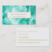 Carte De Visite Elégante aquarelle Aqua Blue Gold Professional (Devant / Derrière)