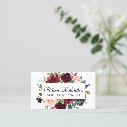 Carte De Visite Elégante aquarelle bleu bordeaux (Debout devant)