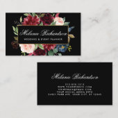 Carte De Visite Elégante aquarelle Bourgogne Black Gold Frame (Devant / Derrière)