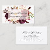 Carte De Visite Elégante aquarelle Bourgogne Marsala Floral Or (Devant / Derrière)