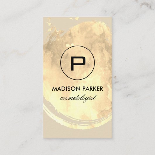 Carte De Visite Elégante aquarelle brossée avec Monogramme (Devant)