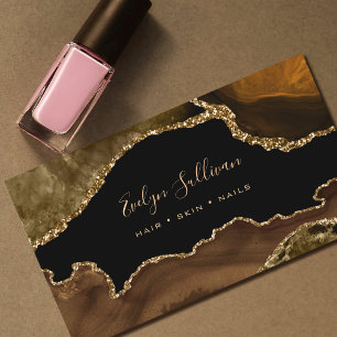 Carte De Visite élégante aquarelle brune agate sur noir