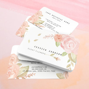 Carte De Visite Elégante Aquarelle Chic Blush Rose & Peach Floral