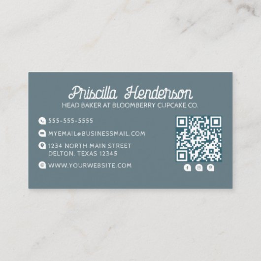 Carte De Visite Elégante aquarelle Cupcake Retro Floral (Dos)