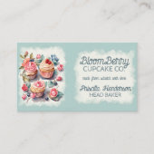 Carte De Visite Elégante aquarelle Cupcake Retro Floral (Devant)
