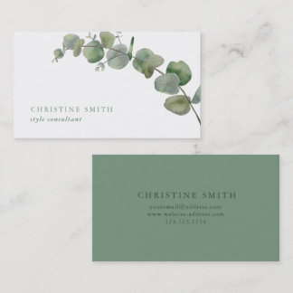 Carte De Visite Elégante aquarelle Eucalyptus Vert simple