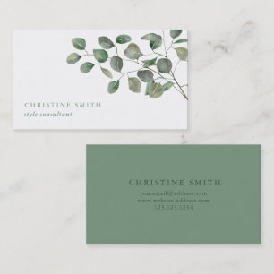 Carte De Visite Elégante aquarelle Eucalyptus Vert simple