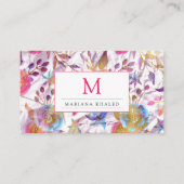 Carte De Visite Elégante aquarelle fleurie rose et blanc (Devant)