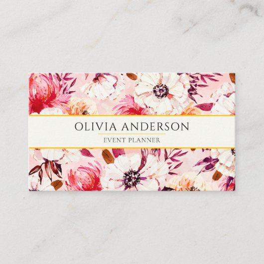 Carte De Visite Elégante aquarelle Floral rose moderne Motif Boho (Devant)