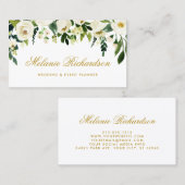 Carte De Visite Elégante aquarelle Floral Vert Or (Devant / Derrière)