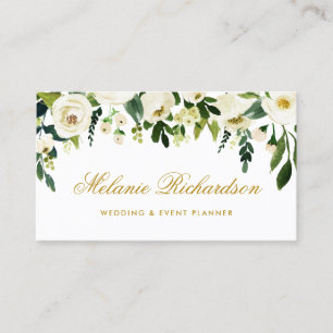 Carte De Visite Elégante aquarelle Floral Vert Or