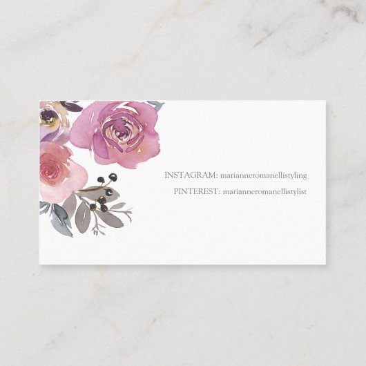 Carte De Visite Elégante aquarelle florale mauve rose (Dos)