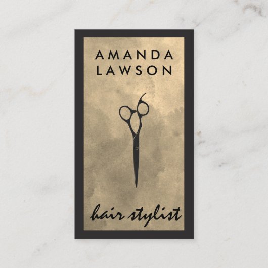 Carte De Visite Elégante Aquarelle Gris Shears | Bordure noire (Devant)