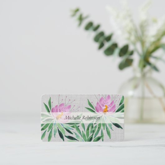 Carte De Visite Elégante aquarelle Lotus Flower Professional (Debout devant)