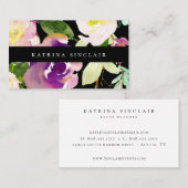 Carte De Visite Elégante aquarelle moderne Floral Noir (Devant / Derrière)