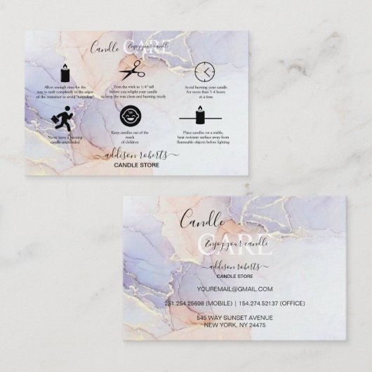 Carte De Visite Elégante aquarelle moderne Soins aux chandelles ve (Devant / Derrière)