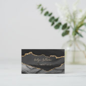 Carte De Visite élégante aquarelle noir et or agate (Debout devant)