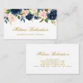 Carte De Visite Elégante Aquarelle Or rose Blush Blue Floral (Devant / Derrière)