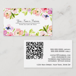 Carte De Visite Elégante aquarelle Pansies Feminine QR Code