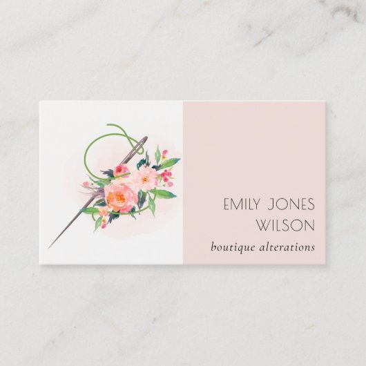 Carte De Visite Elégante Aquarelle rose Aiguille Flore (Devant)