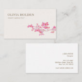 Carte De Visite Elégante aquarelle rose Branche florale (Devant / Derrière)