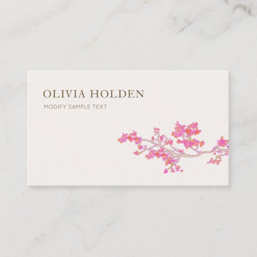 Carte De Visite Elégante aquarelle rose Branche florale (Devant)