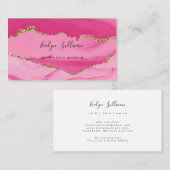 Carte De Visite élégante aquarelle rose et or agate (Devant / Derrière)