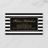 Carte De Visite Elégante aquarelle rose floral or noir rayé (Dos)