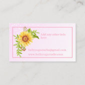 Carte De Visite Elégante Aquarelle rose Tournesol jaune (Dos)