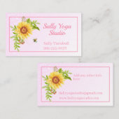 Carte De Visite Elégante Aquarelle rose Tournesol jaune (Devant / Derrière)