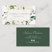 Carte De Visite Elégante aquarelle Roses blanches et Hydrangeas (Devant / Derrière)