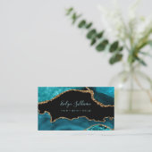 Carte De Visite élégante aquarelle turquoise agate sur noir (Debout devant)