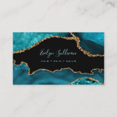 Carte De Visite élégante aquarelle turquoise agate sur noir (Devant)