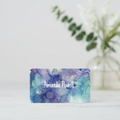 Carte De Visite élégante aquarelle turquoise et violette (Debout devant)