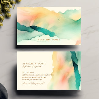 Carte De Visite Elégante Aquarelle Turquoise Sandy Design de charm