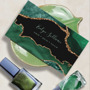 Carte De Visite élégante aquarelle vert agate sur noir