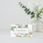 Carte De Visite Elégante aquarelle verte Feuille d'or (Debout devant)