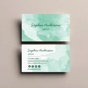 Carte De Visite Elégante Aquarelle verte Pastel