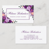 Carte De Visite Elégante aquarelle violet Ultra violet floral (Devant / Derrière)