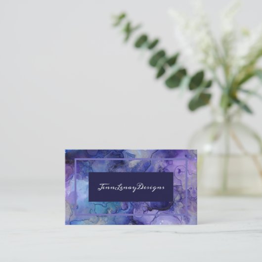 Carte De Visite Elégante Aquarelle violette Et Bleue (Debout devant)