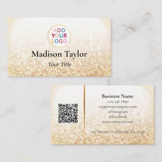 Carte de visite élégante avec code QR or et logo (Devant / Derrière)