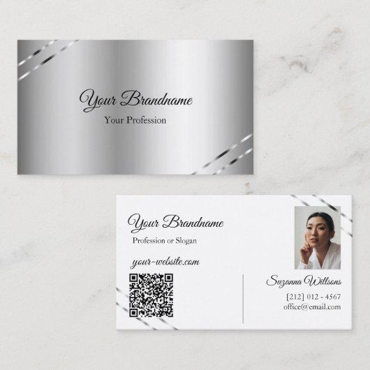 Carte de visite élégante avec code QR photo et lig (Devant / Derrière)